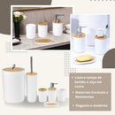 Kit de Banheiro Completo com 6 ou 4 peças Lixeira com Tampa Basculante Bambu para Lavabo